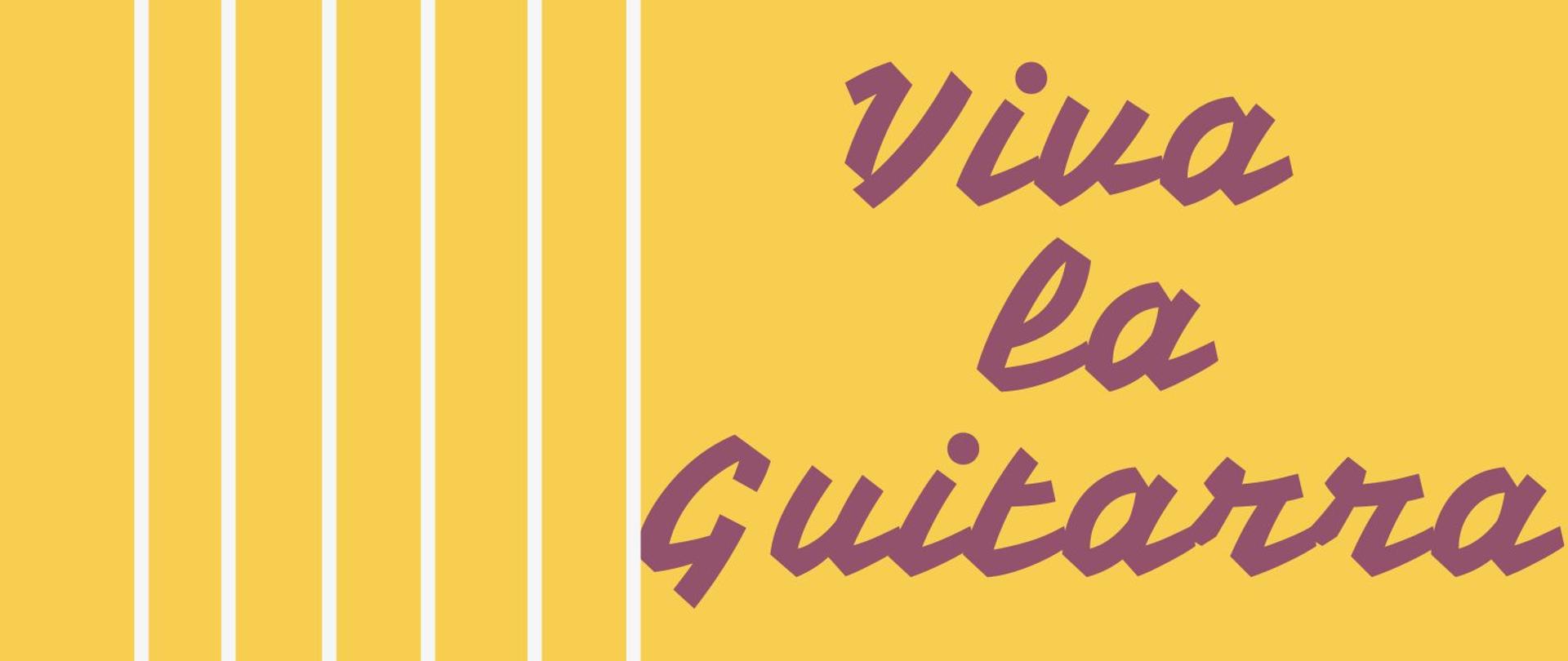 Afisz do konkursu Viva la guitarra, 19.03.2025 godz. 16.30 sala kameralna. Żółte tło, z lewej strony struny gitary, napis informacyjny.