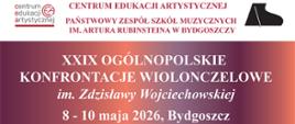 górnej części na czerwonym tle białe napisy informujące o konkursie wiolonczelowym