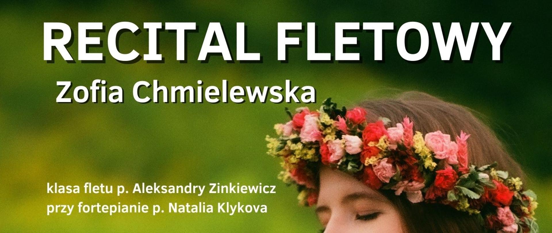 Tłem plakatu jest zdjęcie uczennicy trzymającej flet poprzeczny. Na górze znajduje się imię i nazwisko wykonawczyni, a poniżej nazwisko nauczyciela oraz akompaniatora. W środkowej części umieszczony został program recitalu. Na dole plakatu widnieje data, godzina oraz miejsce wydarzenia. 