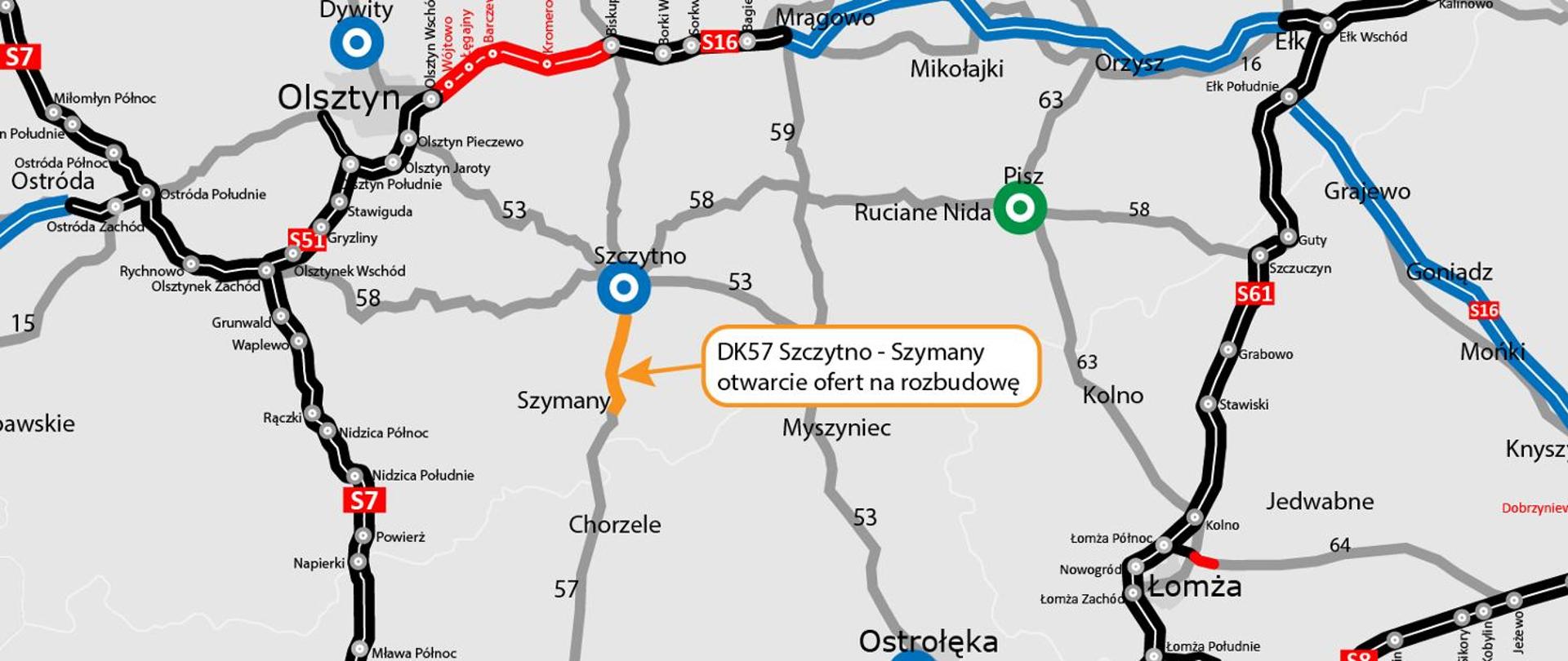 DK57 Szczytno - Szymany - mapa