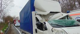 Konar drzewa spadł na kabinę samochodu dostawczego podczas jazdy