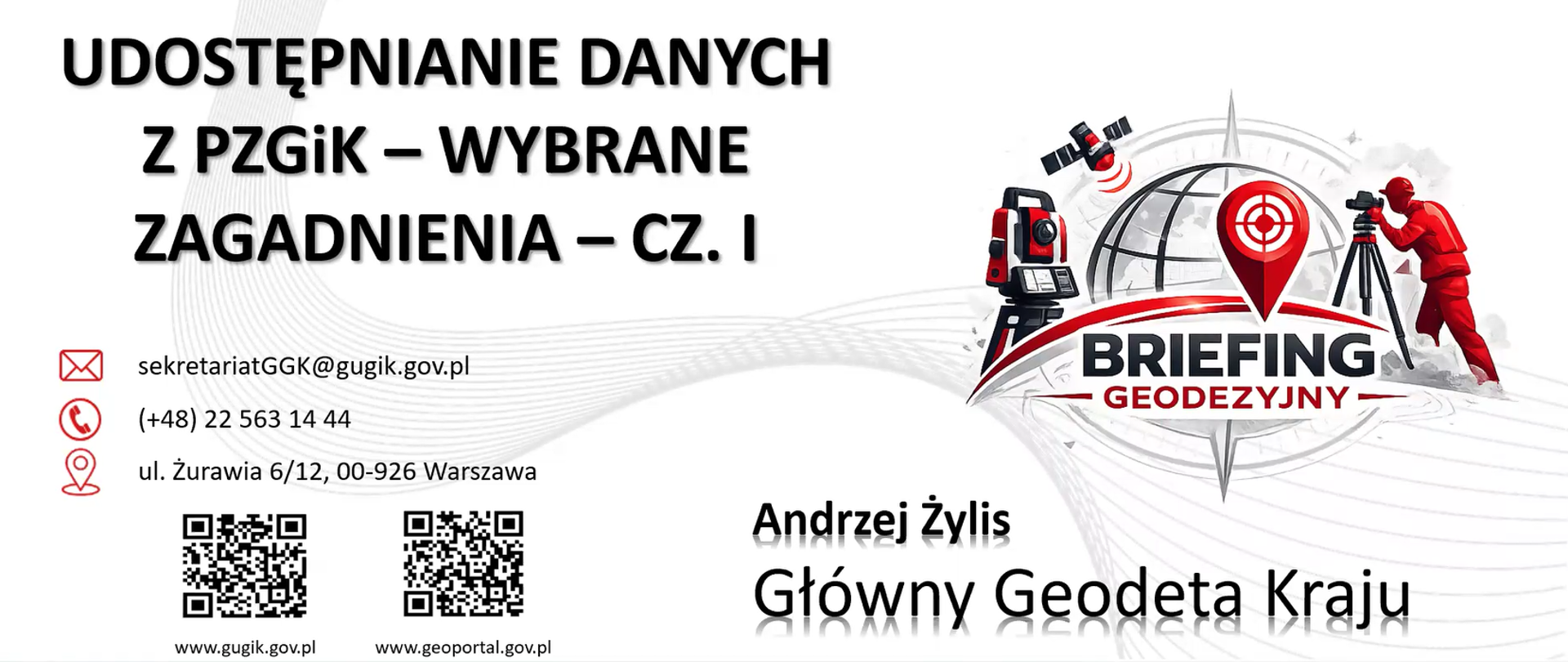 Główny Geodeta Kraju Andrzej Żylis prezentuje podczas briefingu.