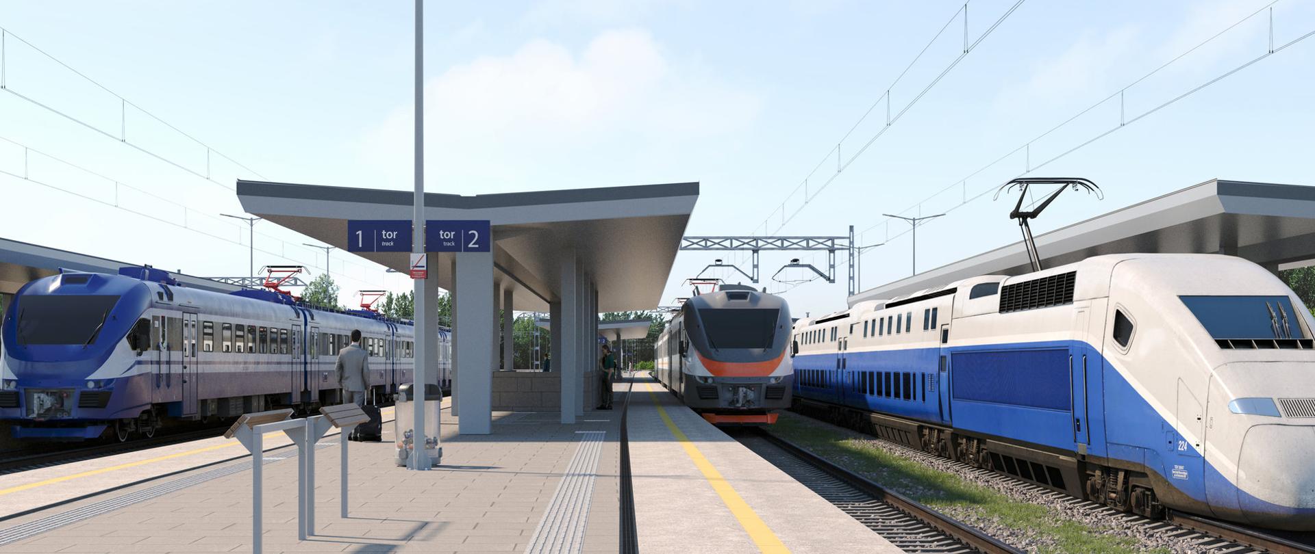 Wizualizacja zespołu peronów na stacji Ełk