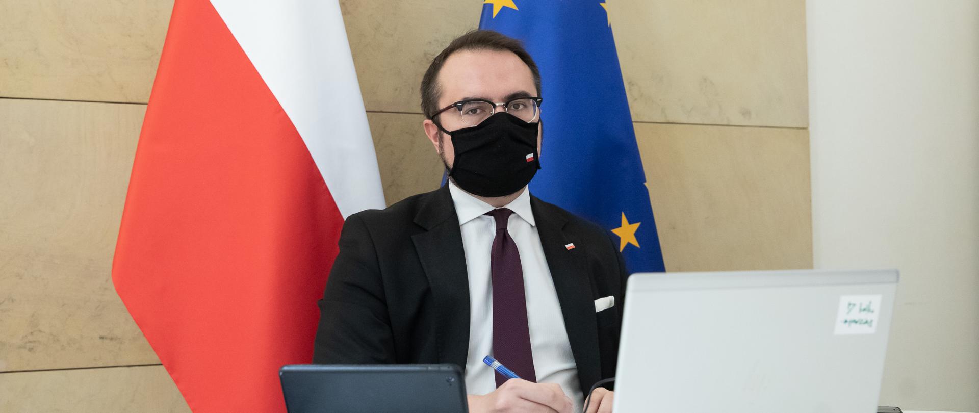 2020.11.10 Warszawa . Minister Pawel Jablonski . Wideokonferencja . High Level Meeting (HLM) of the OECD Development Assistance Committee .
Fot. Tymon Markowski / MSZ
