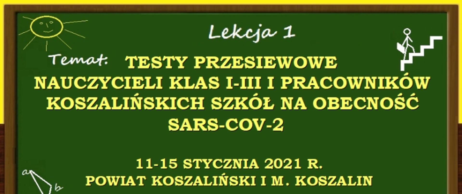 Grafika z tablicą informacyjną dotyczącą testów przesiewowych nauczycieli klas 1-3 