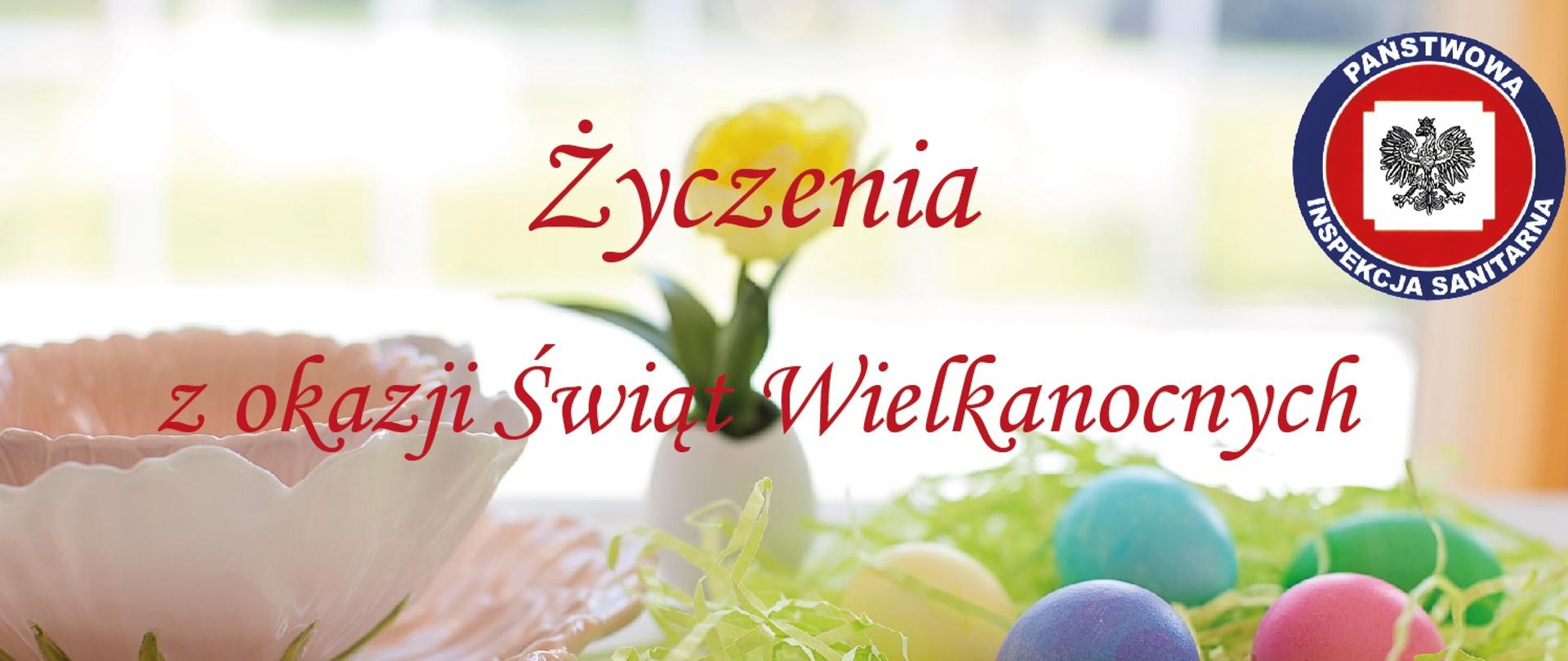 Kartka świąteczna z okazji świąt Wielkanocnych, przedstawiające pisanki - baner