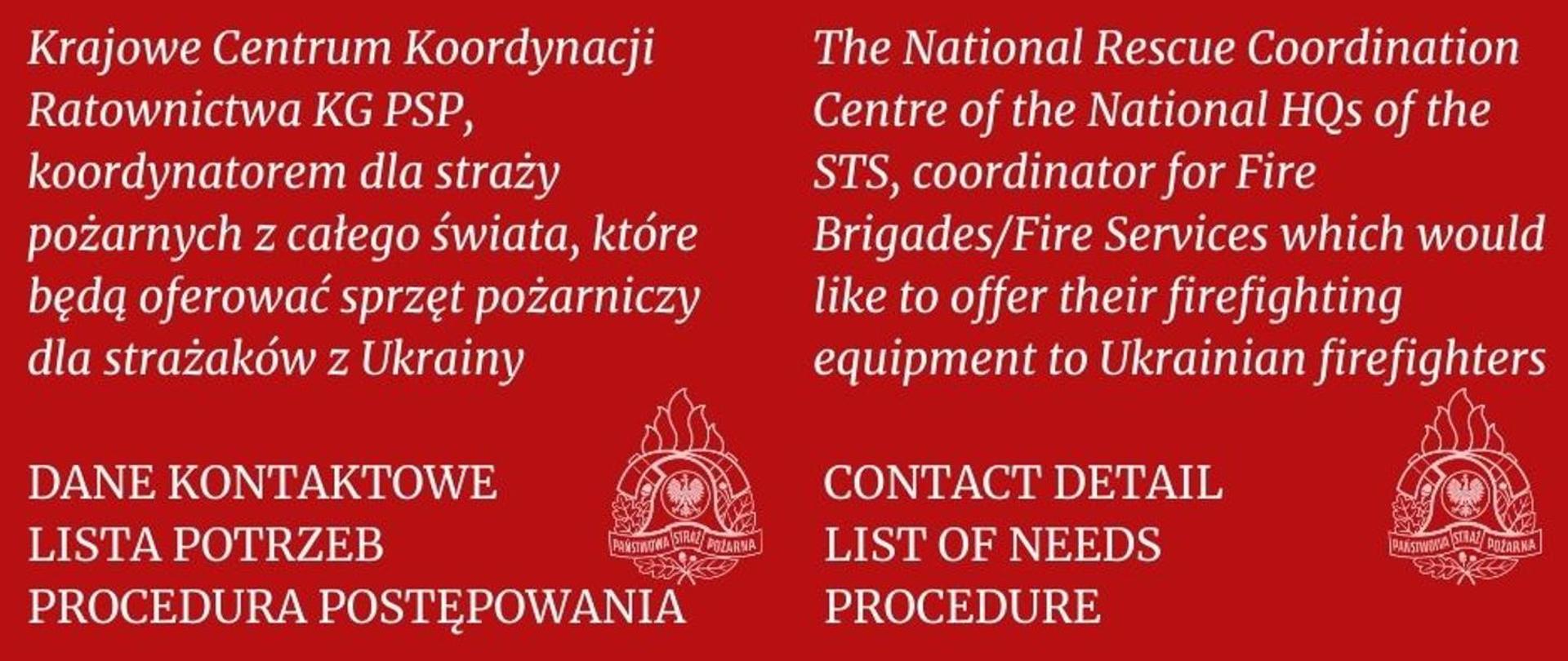 Na czerwony tle napis Krajowe Centrum Koordynacji Ratownictwa KGPSP