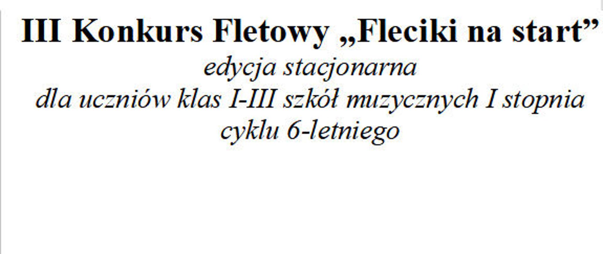 Ikona dziewczynki grającej na flecie i napis III Konkurs Fletowy "Fleciki na start"