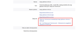 zrzut ekranu prezentuje lokalizację linków do pobrania dokumentów - Wytycznych Technicznych do aktualizacji mapy glebowo-rolniczej 1 5000 oraz załącznika nr 1 do Wytycznych Technicznych - Odniesienie do zagadnień zawartych w SOPZ