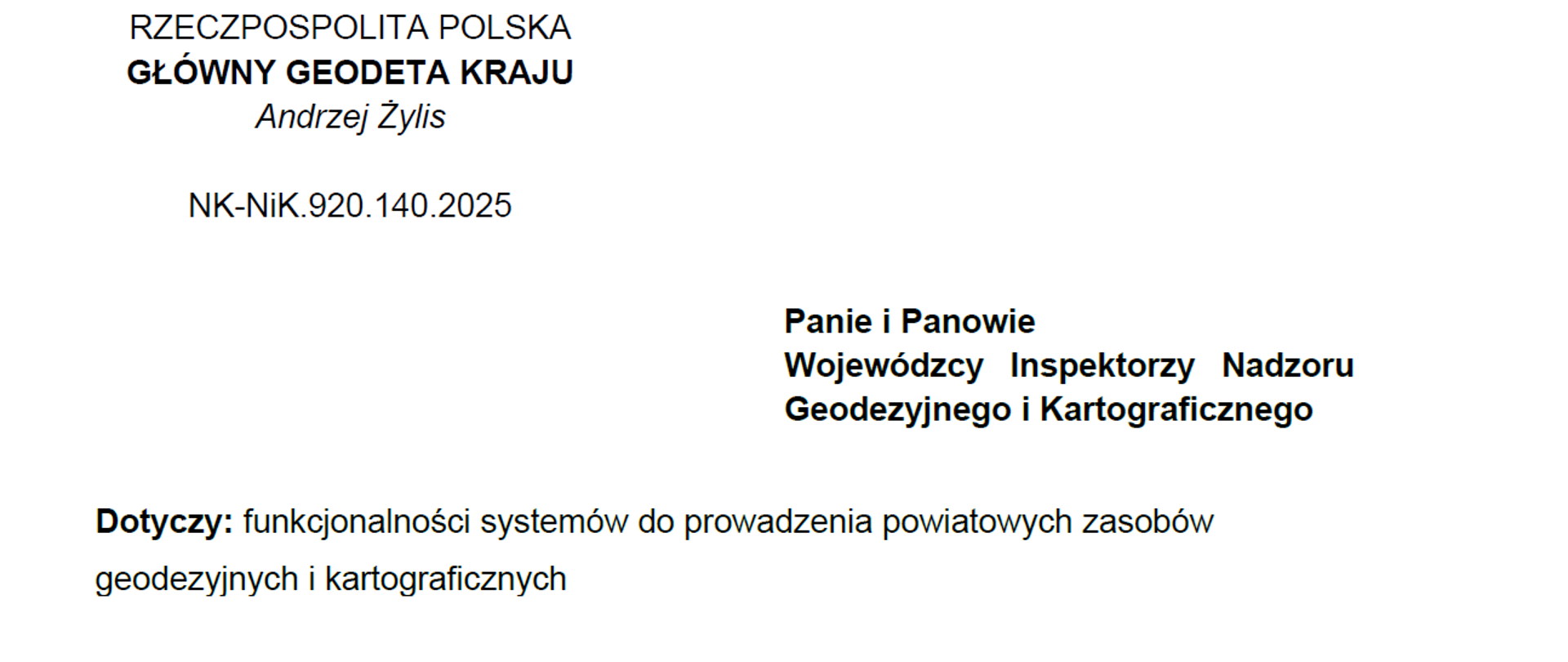 Fragment strony tytułowej pisma GGK zlecającego nadzór WINGiK