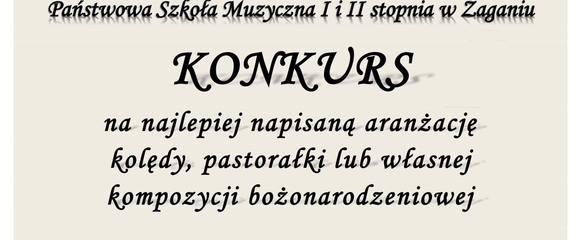 Plakat - konkurs na aranżację kolędy. Litery na szarym jednolitym, jasnym tle.