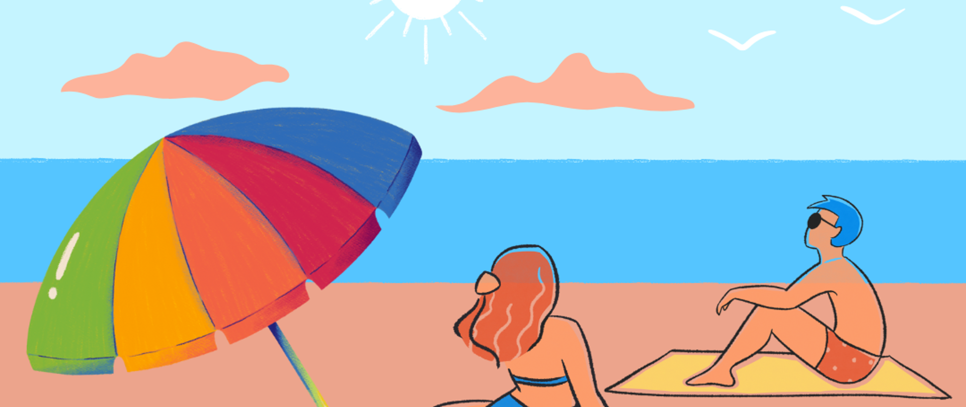 Obrazek przedstawiający ludzi opalających się na plaży w pełnym słońcu