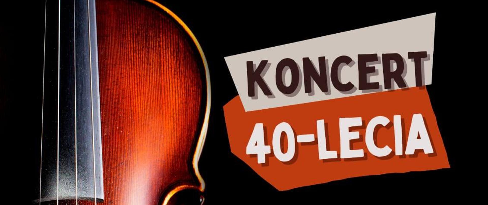 Na czarnym tle po lewej stronie skrzypce. po prawej stronie w górnym prawym rogu logo wspólnoty Burego Misia, poniżej nazwa koncertu, informacje dot. występujących, terminu. Na dole plakatu logotypy instytucji wpierających wspólnotę Burego Misia.