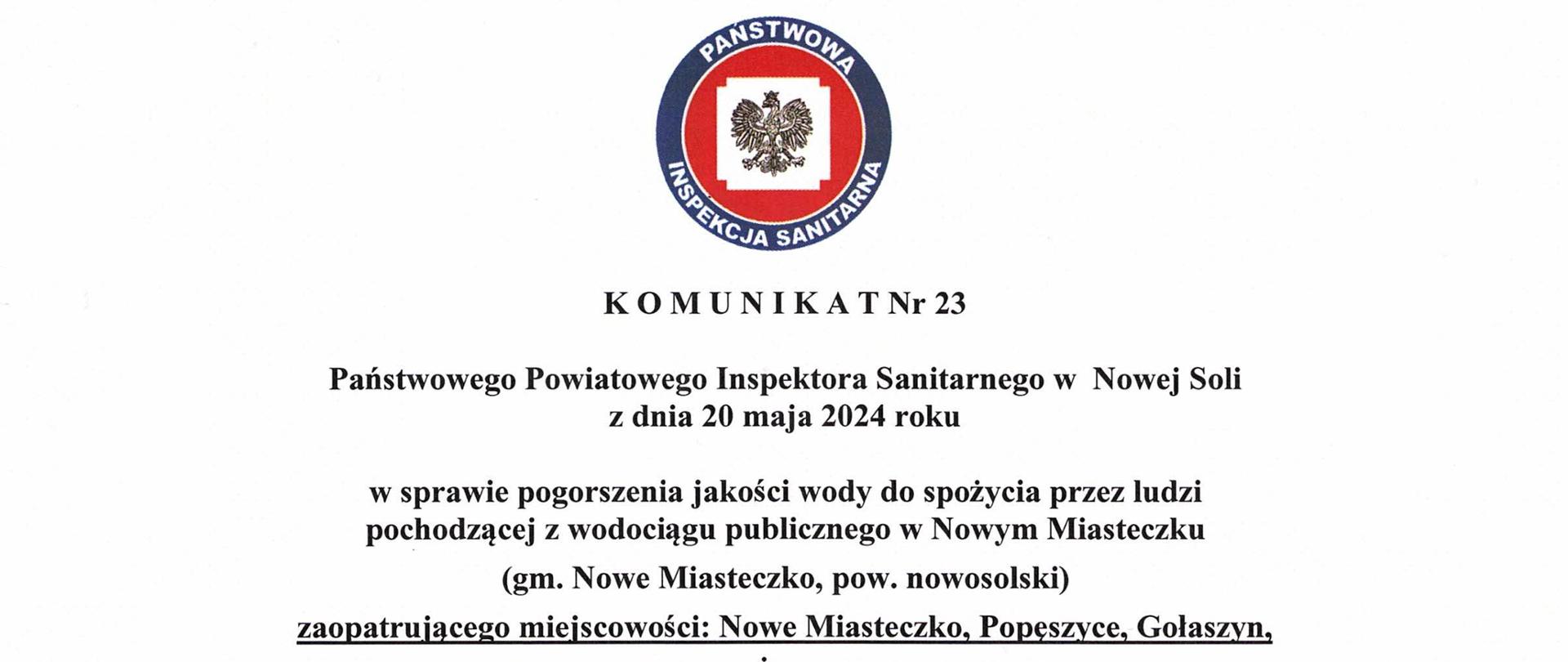 Komunikat nr 23 Nowe Miasteczko