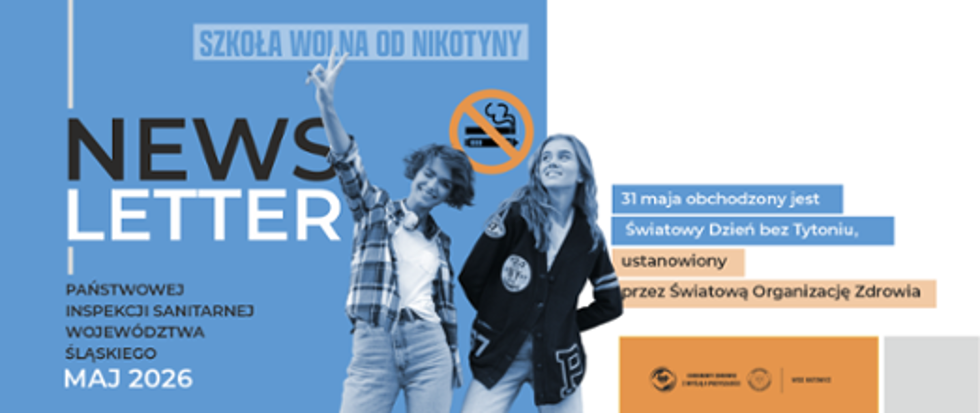 Dwie młode kobiety a nad nimi znak zakazu palenia