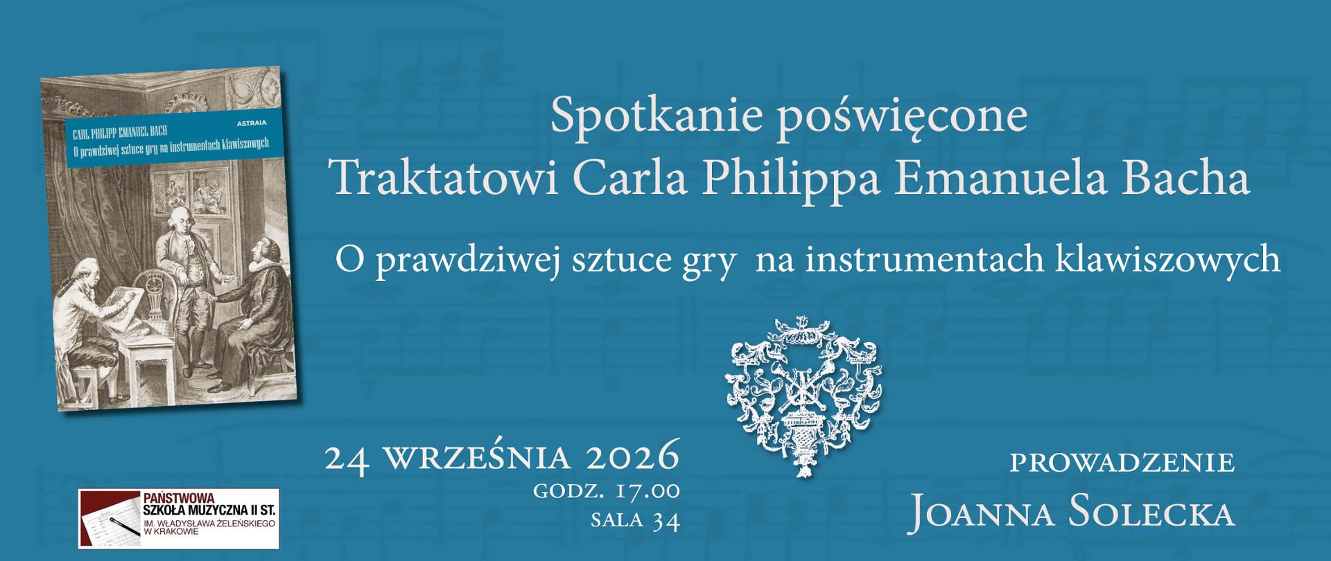Spotkanie wokół traktatu C. P. E. Bacha 24.09.2026 godz.17.00 plakat niebieski 