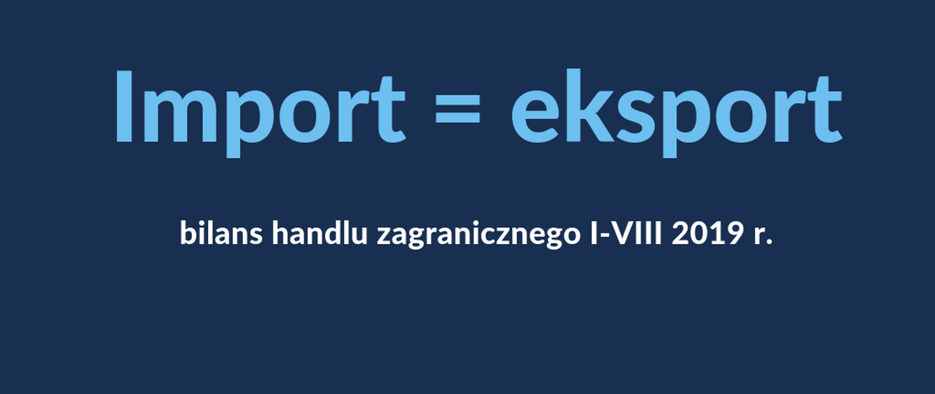 Grafika z napisem import=eksport, bilans handlu zagranicznego I-VIII 2019 r. 