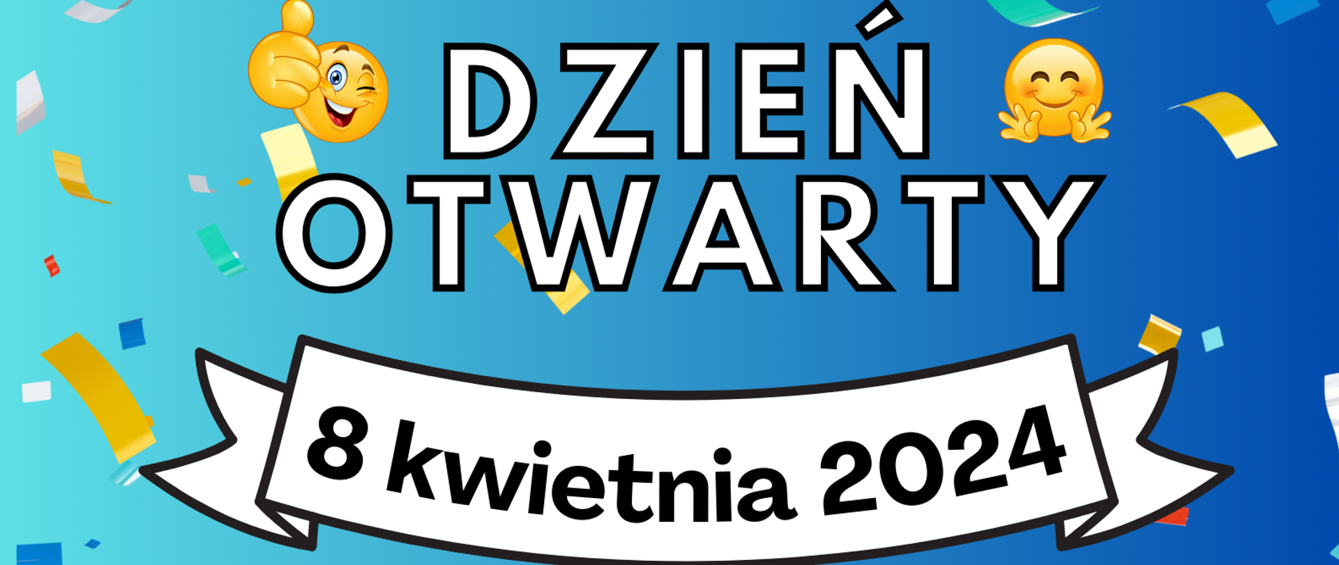 Na niebieskim tle , na środku plakatu napis "Dzień otwarty 8 kwietnia 2024 godz. 15:00-19:00 , przyjdź, zobacz i dołącz do nas: spacer po szkole, spotkania z nauczycielami, możliwość obserwacji lekcji, koncert uczniów godz. 17:30 . W górnej części plakatu nazwa szkoły i logo w kolorze biało-czerwonym.