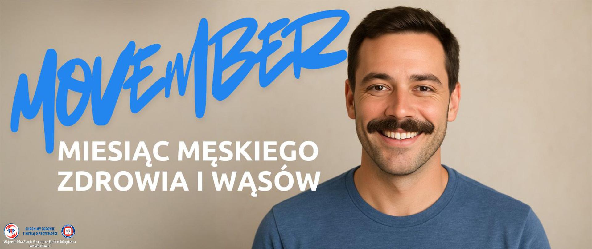 Symboliczne zdjęcie przedstawiające mężczyznę z charakterystycznymi wąsami – uśmiechnięty, pewny siebie, patrzący w obiektyw.