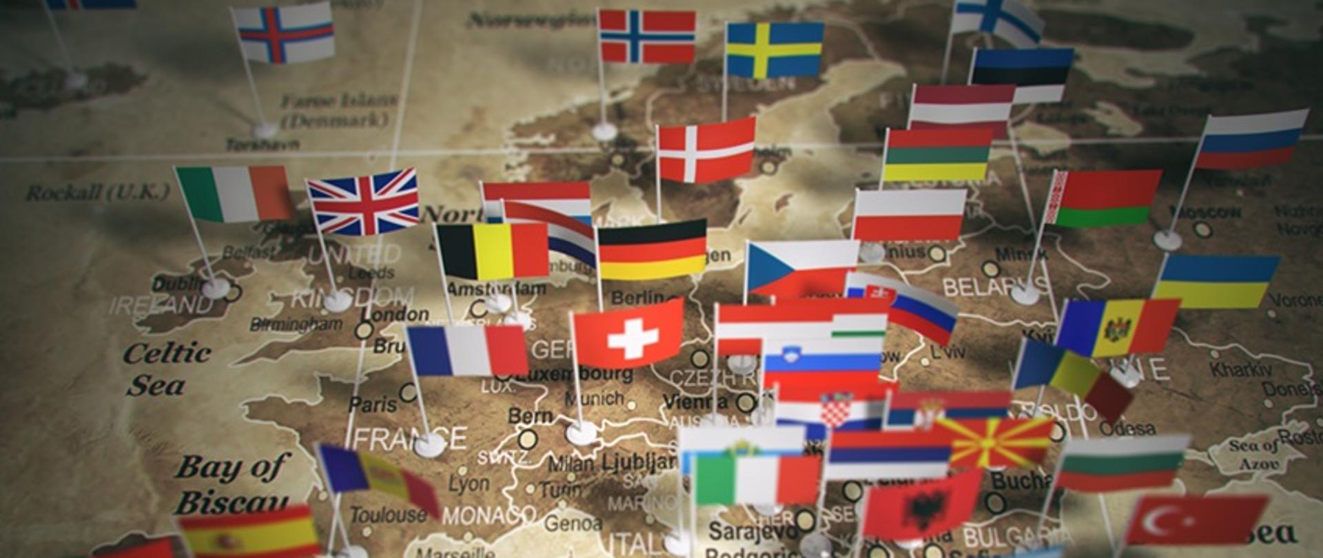 European Union map with flags of countries. Europe. 3d illustration