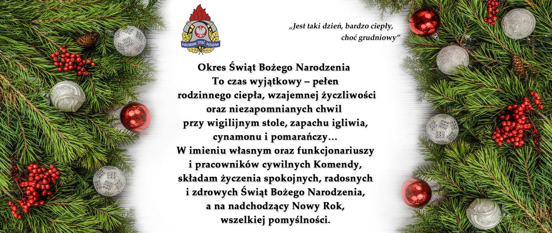 Kartka z życzeniami Komendanta Powiatowego PSP Środa Wlkp. z okazji Świąt Bożego Narodzenia
