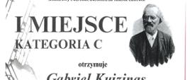 Dyplom z czerwonym napisem po środku III Ogólnopolski Konkurs Pianistyczny im. T.Leszetyckiego w Łańcucie. Z [prawej strony popiersie kompozytora, w tle symbole muzyczne - nuty, klucze muzyczne. Na dole drukowane nazwiska jurorów i ich odręczne podpisy. Z prawej strony godło miasta Łańcut.