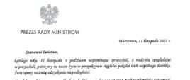 List Prezesa Rady Ministrów z okazji Narodowego Święta Niepodległości