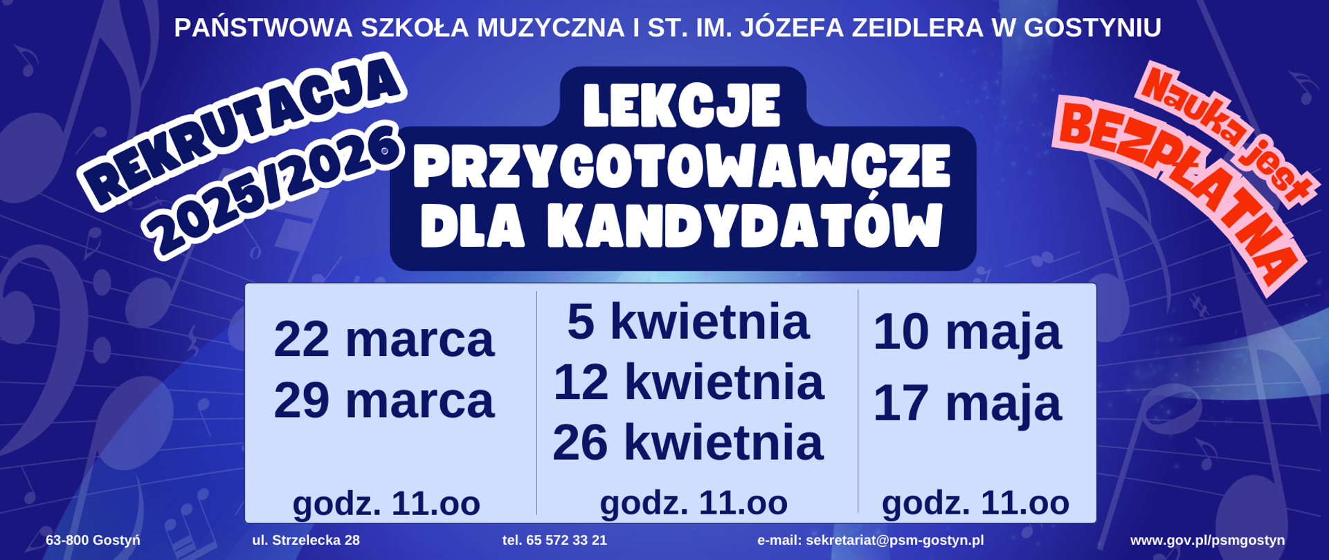 Zajęcia przygotowawcze dla kandydatów - informacja o datach.