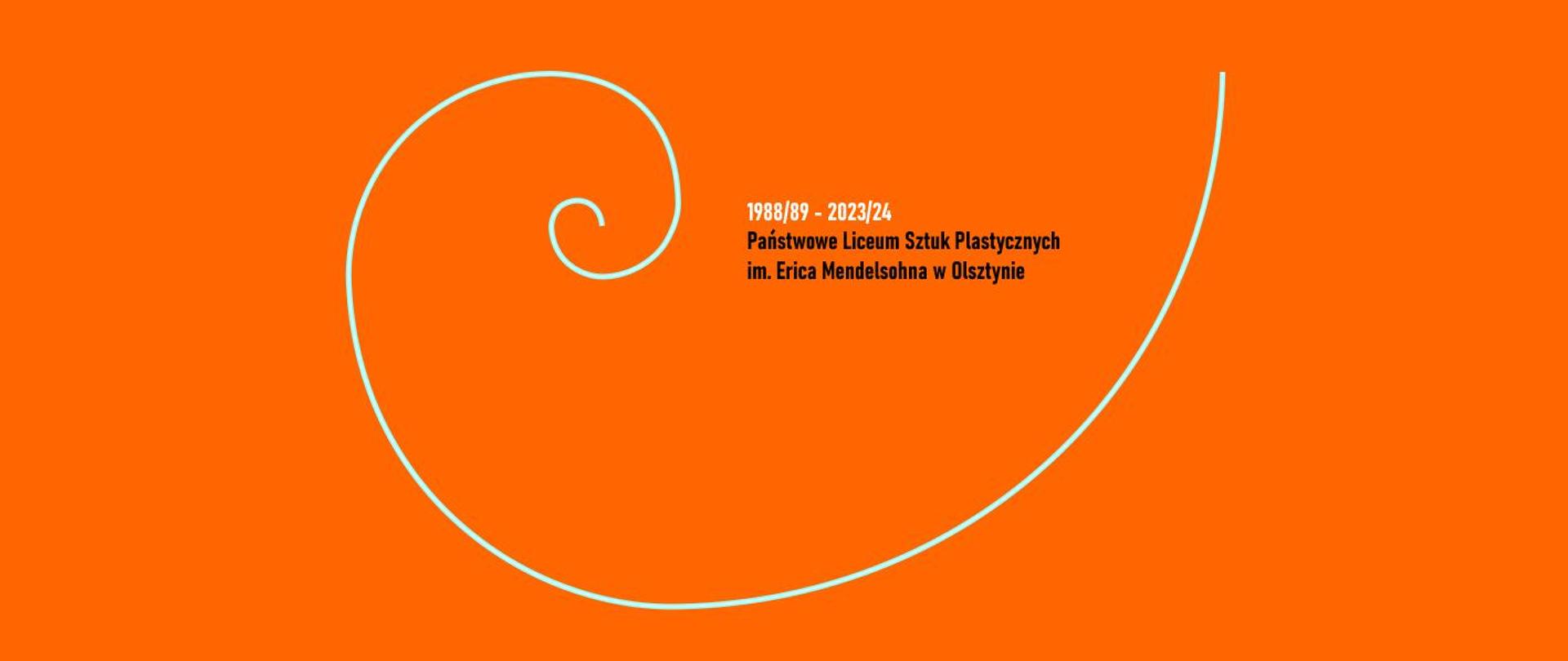 na pomarańczowym tle daty jubileuszu i nazwa szkoły