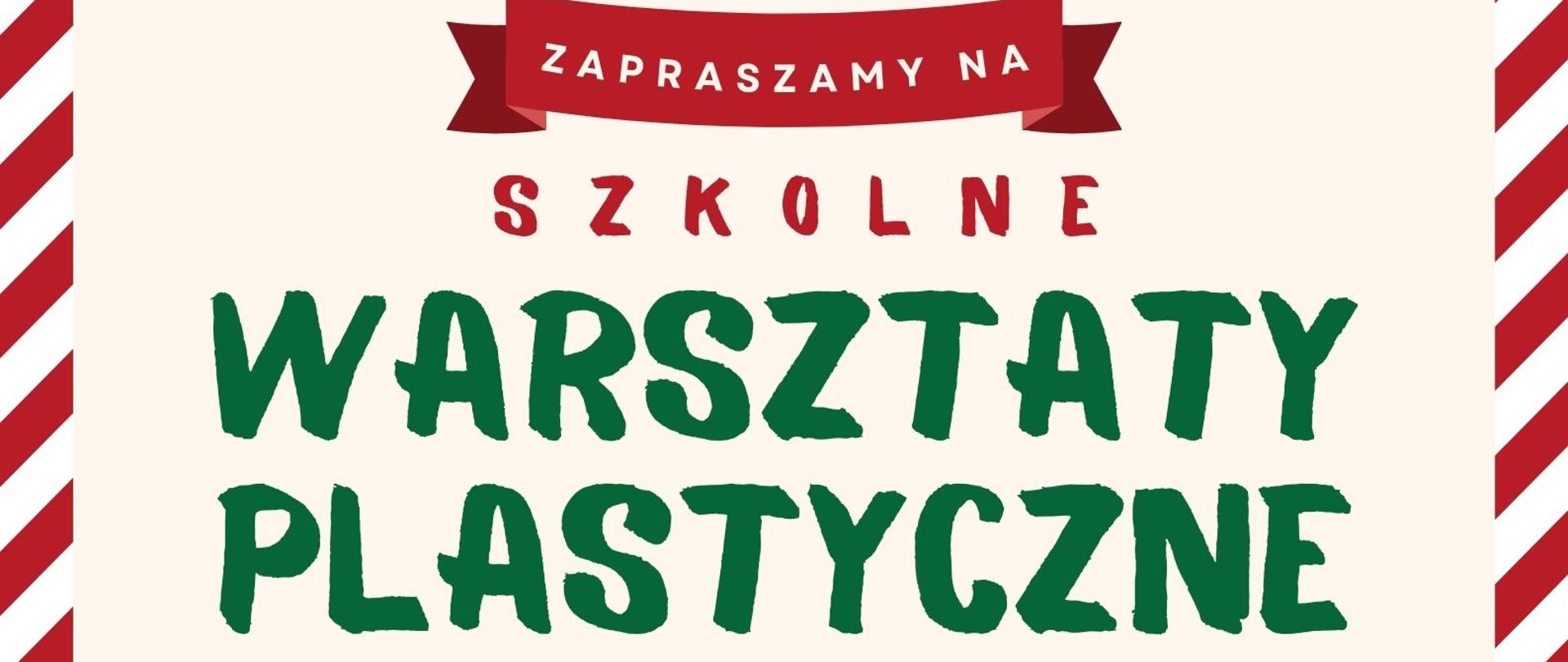 Plakat zawiera informację o warsztatach plastycznych pt. ,,Muzyczne aniołki", w centralnej części zawiera informację o dacie i godzinie wydarzenia oraz obrazek aniołka, w dolnej części o miejscu wydarzenia, całość ujęta została w ramce w czerwono białe paski.