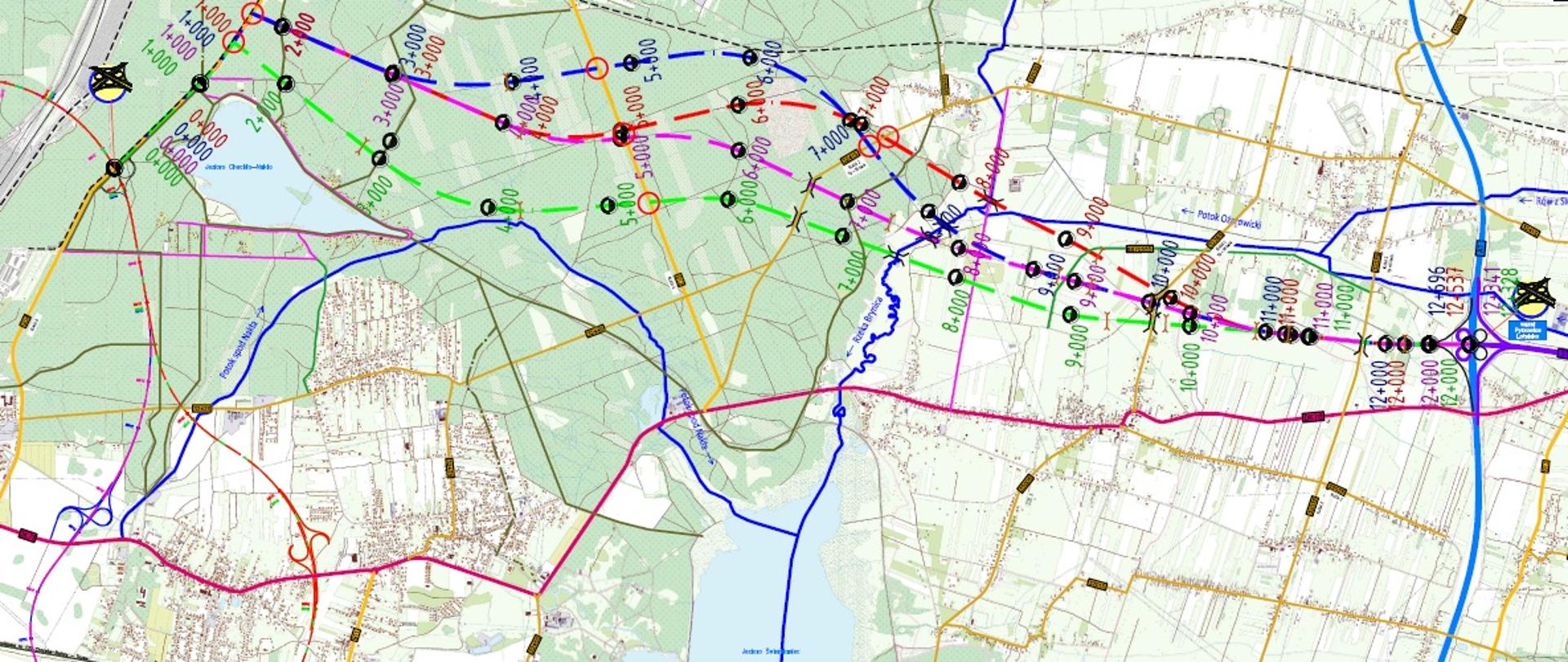 Cztery warianty przebiegu obwodnicy Nakła Śląskiego i Świerklańca w ciągu drogi krajowej nr 78. Początek obwodnicy zaplanowano po zachodniej stronie Zalewu Chechło-Nakło, na przecięciu planowanej drogi ekspresowej S11 z drogą wojewódzką nr 908. W tym miejscu zaplanowano węzeł drogowy, a wszystkie warianty przebiegu obwodnicy od północy omijają zalew, Nakło i Świerklaniec. Koniec obwodnicy przewidziano jako czwarty wlot na istniejącym węźle Pyrzowice, stanowiącym skrzyżowanie autostrady A1 z drogą ekspresową S1.