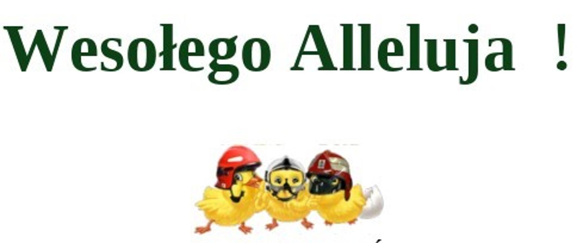 Życzenia p.o. Komendata powiatowego psp w brzezinach starszego brygadiera Mariusza Kaczmarskiego w postaci kartki świątecznej z małymi żółtymi kurczakami iraz logo PSP.