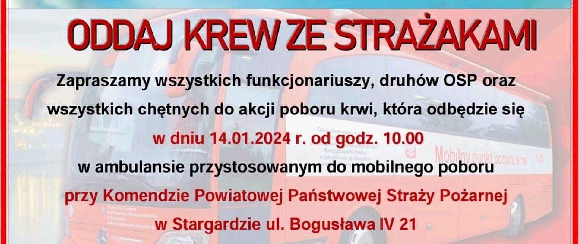 Plakat zapraszający do oddania krwi, informacje w artykule