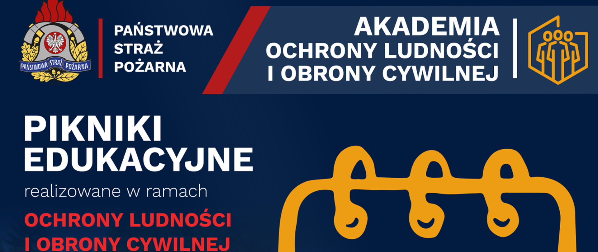 Zdjęcie przedstawia plakat na niebieskim tle promujące pikniki edukacyjne realizowane w ramach Akademii OLiOC