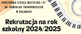 Plakat ze szczegółami rekrutacji na beżowym tle