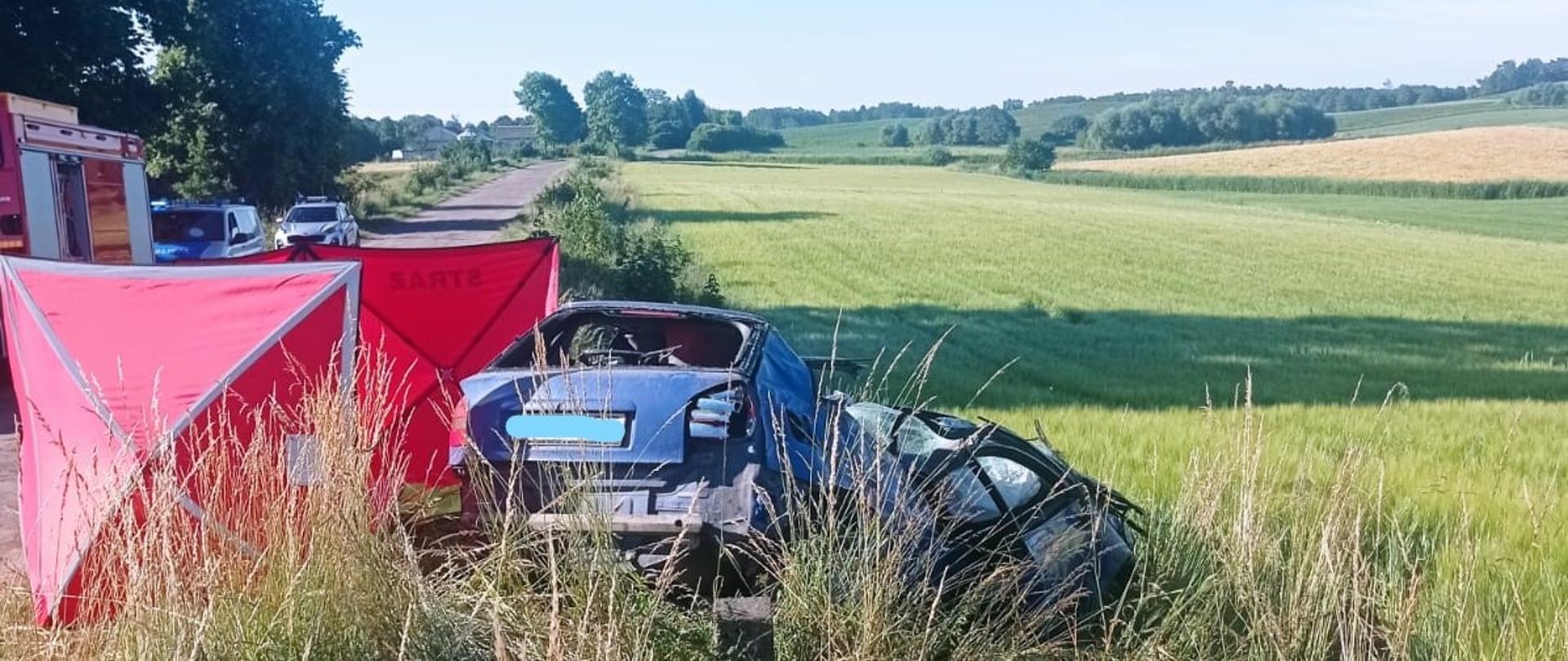 Wypadek samochodu osobowego w miejscowości Jodeliszki