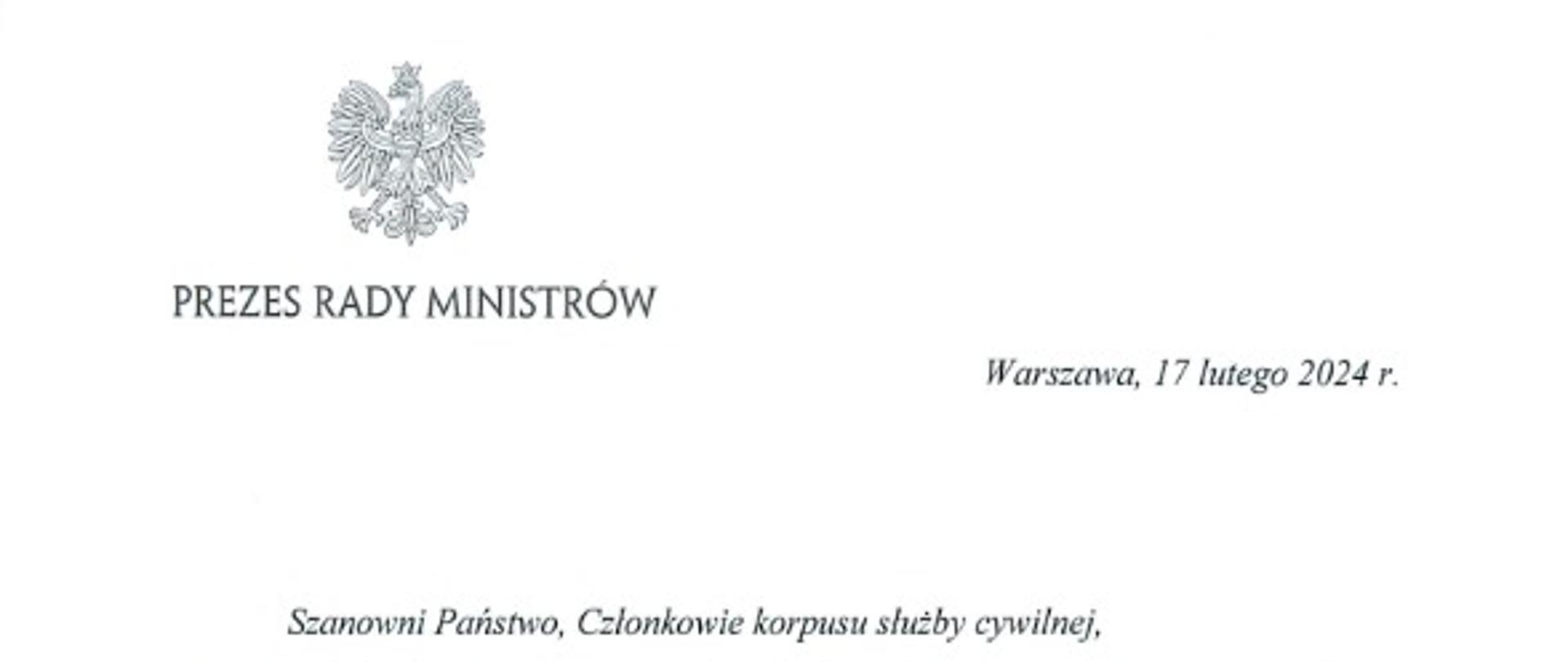 List Prezesa Rady Ministrów z Okazji Dnia Służby Cywilnej