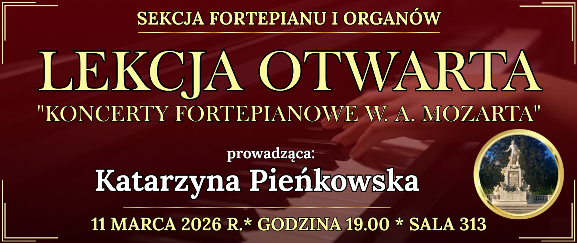 baner w tle klawiatura fortepianu oraz informacja o wydarzeniu