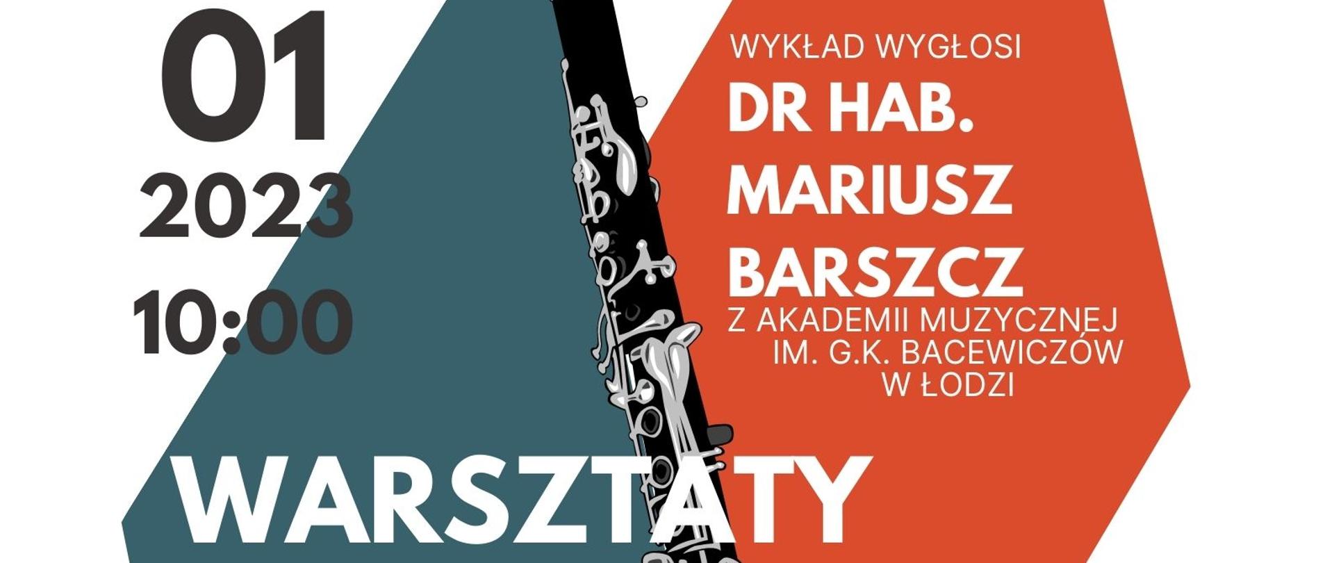 plakat przedstawia informacje o warsztatach klarnetowych w dniu 1.03.2023