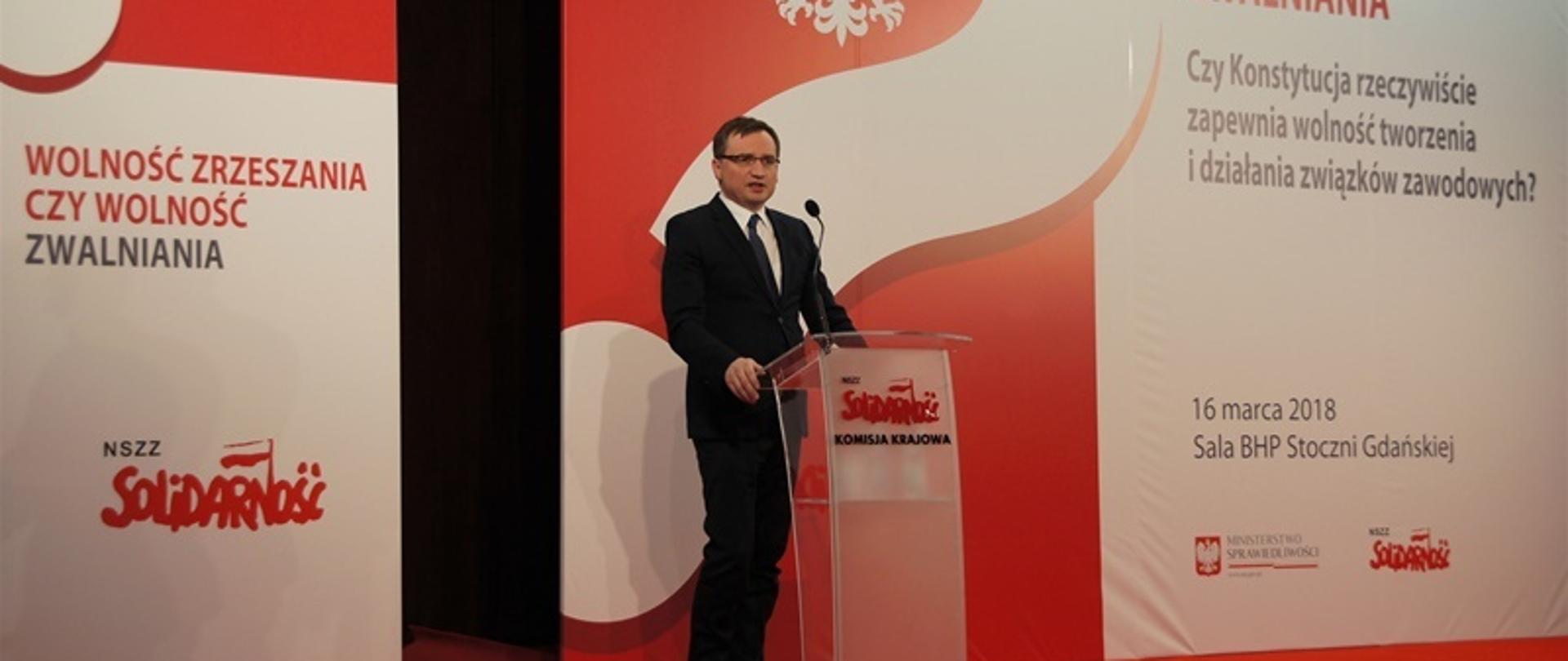 Minister Sprawiedliwości na konferencji NSZZ „Solidarność”.