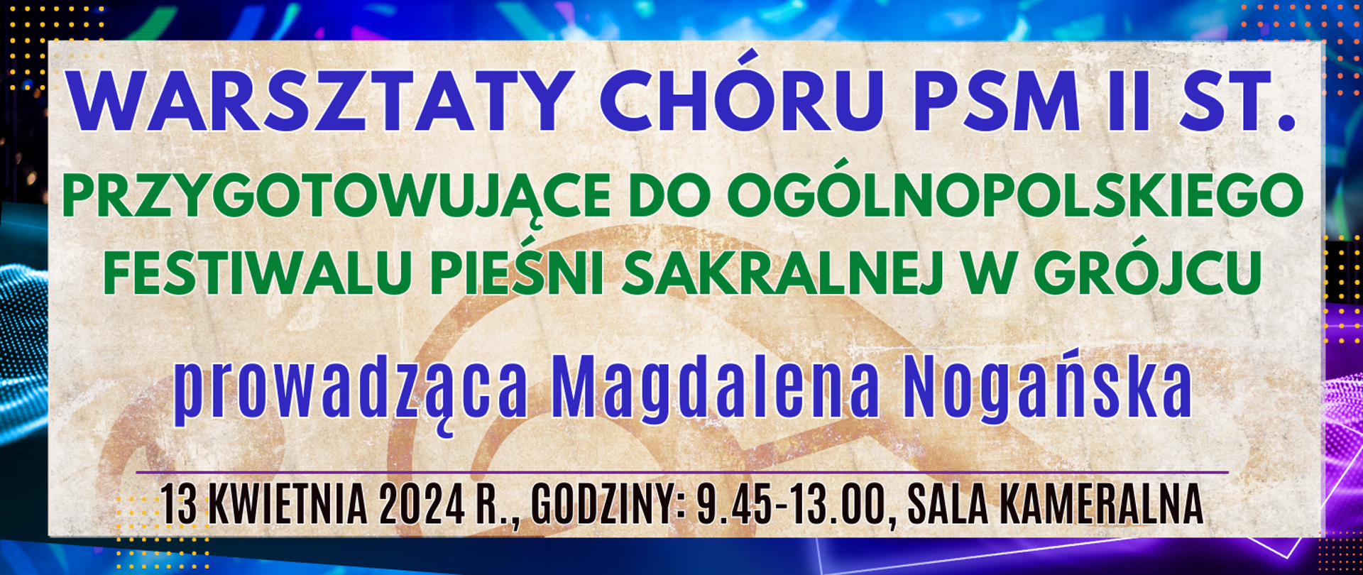 kolorowe tło z muzycznymi elementami typu clipart oraz informacja o wydarzeniu