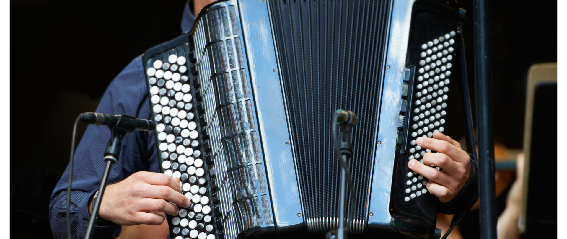 Na plakacie znajduje się zdjęcie koncertującego akordeonisty, którego twarz nie jest widoczna. Przed akordeonem widnieją mikrofony, a za akordeonistą widnieje fragment grającej skrzypaczki. Nad
zdjęciem tekst informujący o dniu akordeonu, w którym będzie opowieść Jakuba Zastawnego o historii i budowie akordeonu, mini konkurs wiedzy o akordeonie, koncert Macieja Ochwata, studenta Wydziału Instrumentalnego Akademii Muzycznej w Katowicach - koncert w ramach projektu pod nazwą "(Nie)znane oblicza akordeonu" oraz motyw dekoracyjny w postaci nut. Pod zdjęciem informacja – 6 maja (poniedziałek) 2024, godz. 16.15, Aula PSM, logo PSM oraz Zapraszamy Uczniów, Rodziców i Nauczycieli.
