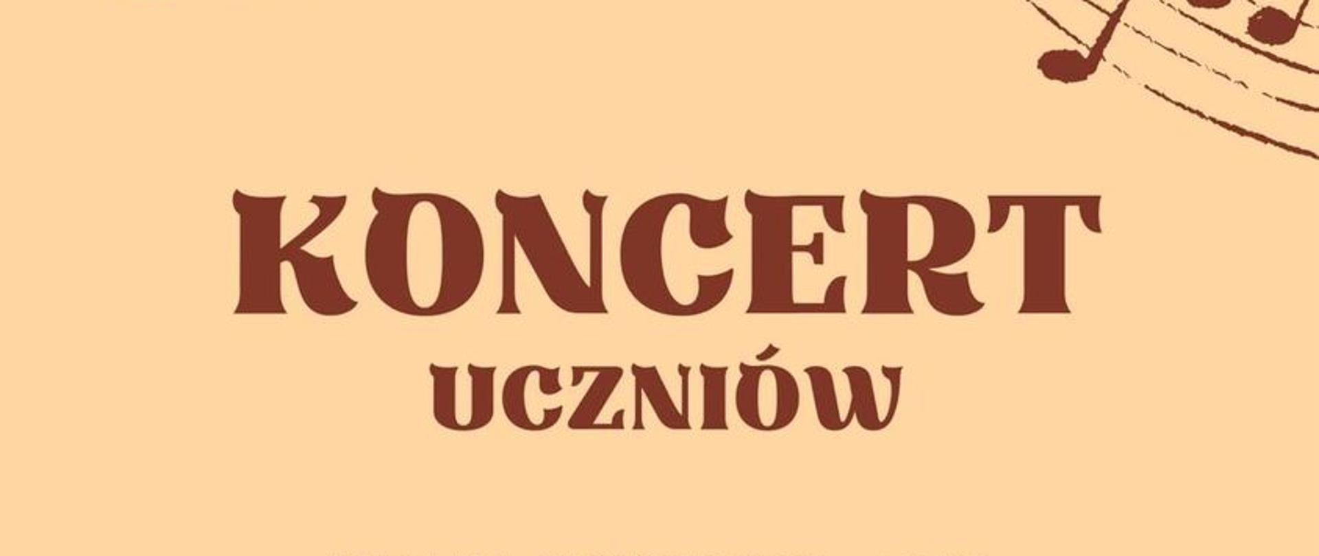 Plakat przedstawia informacje dotyczące wydarzenia na pomarańczowym tle, na którym znajdują się elementy muzyczne. 