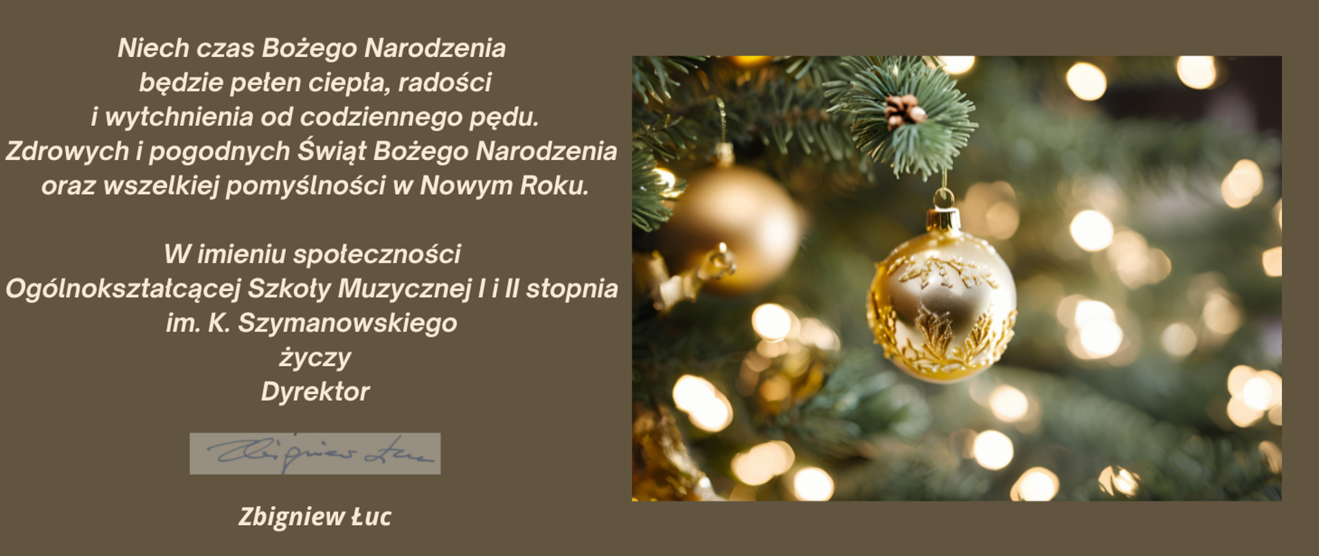 kartka z życzeniami świątecznymi od Dyrekcji szkoły