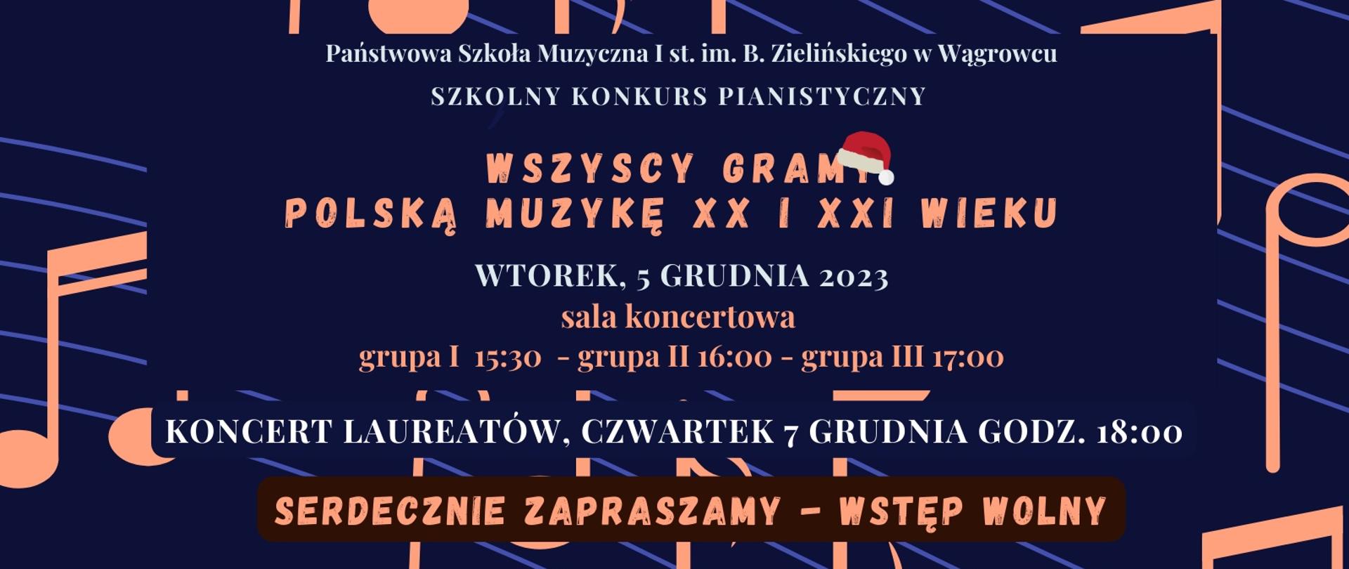 Baner przedstawia informację dotyczącą konkursu klasy fortepianu o temacie polskiej muzyki XX i XXI wieku