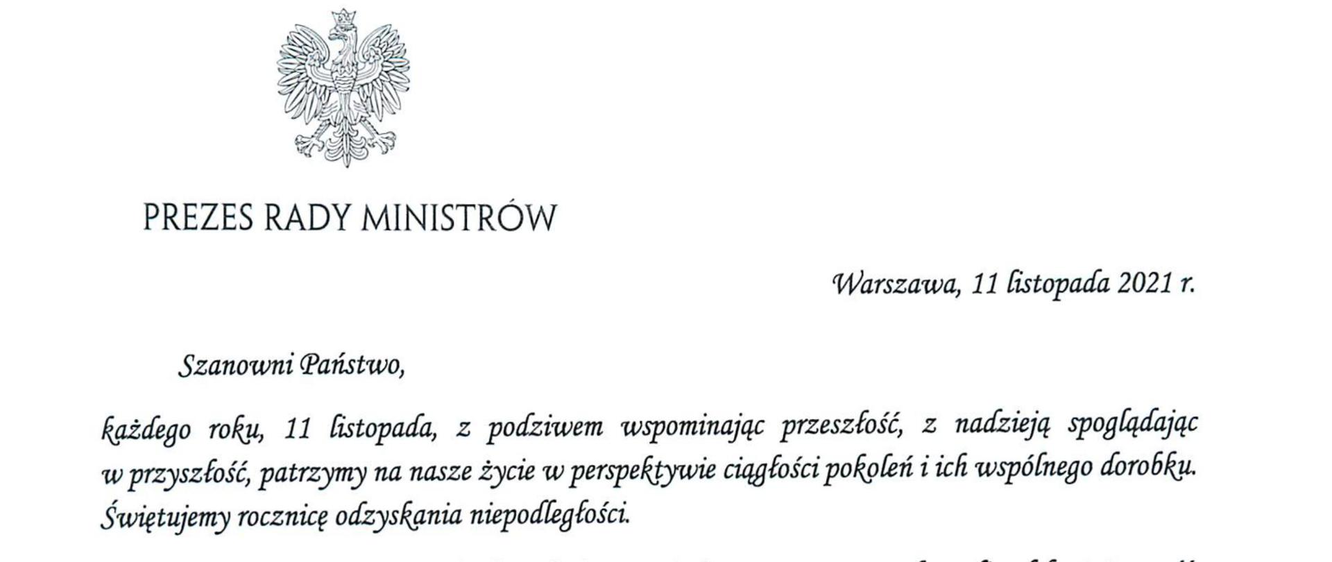 List Prezesa Rady Ministrów z okazji Dnia Służby Cywilnej napisany czarnym drukiem na białym tle.