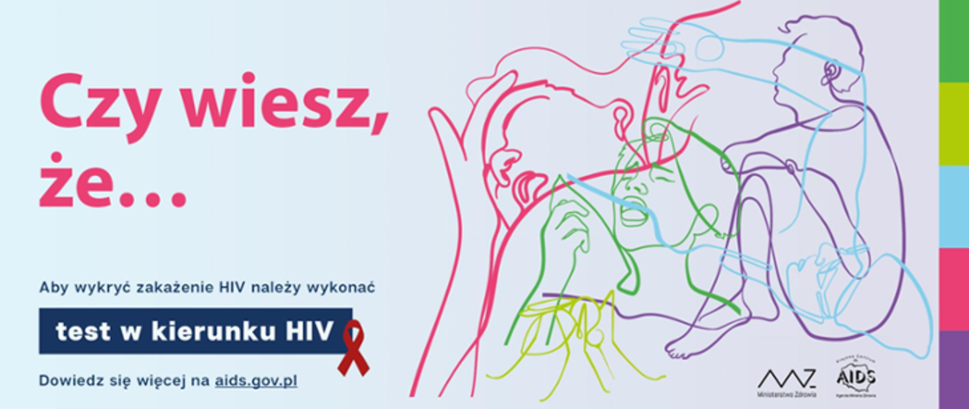 Napis: Czy wiesz, że… , test w kierunku HIV oraz grafika przedstawiająca obrys ludzi
