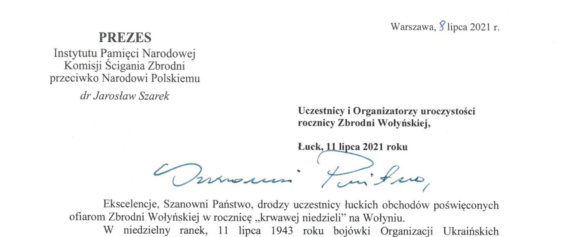 Prezes_IPN_dr_Jarosław_Szarek_obchody_rocznicy_zbrodni_wołyńskiej_11_lipca_2021_roku