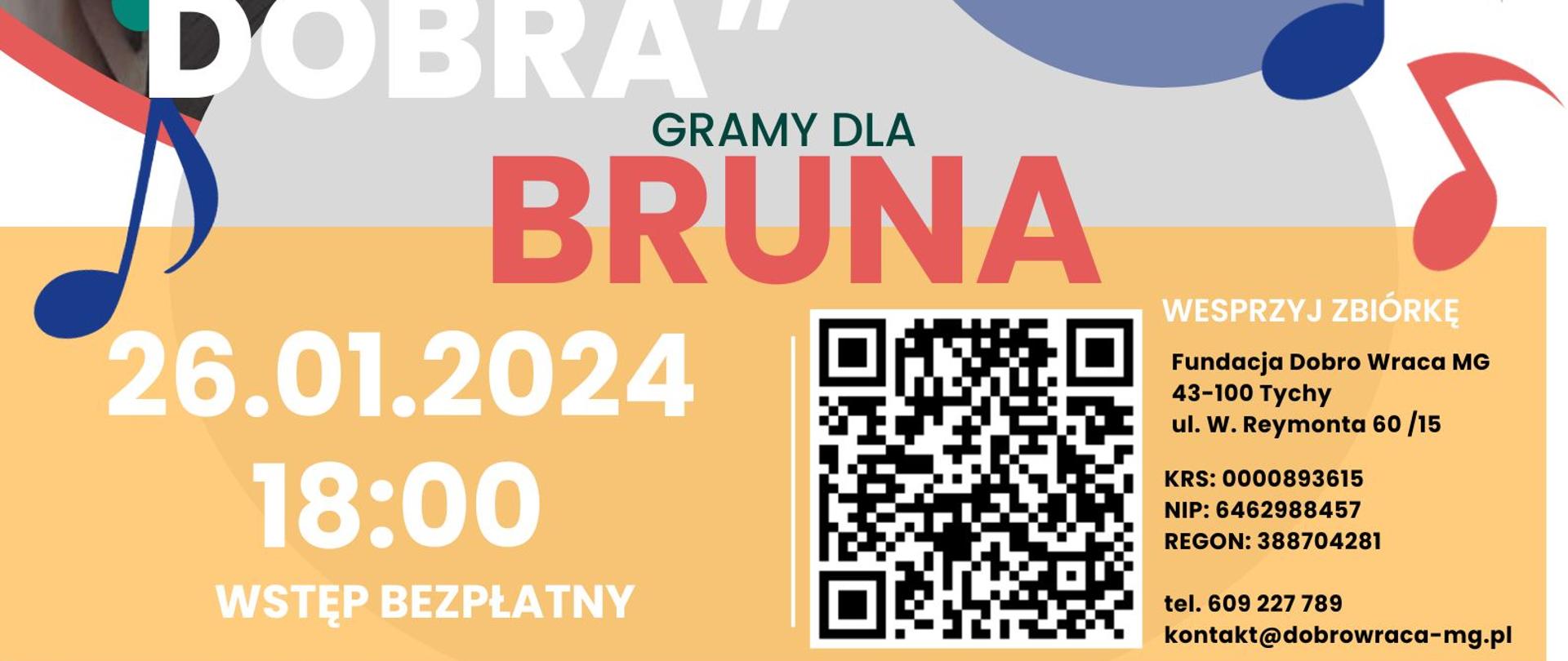 Plakat informacyjny dotyczący Koncertu Charytatywnego odbywającego się w dniu 26.01.2024 r. o godz. 18.00.