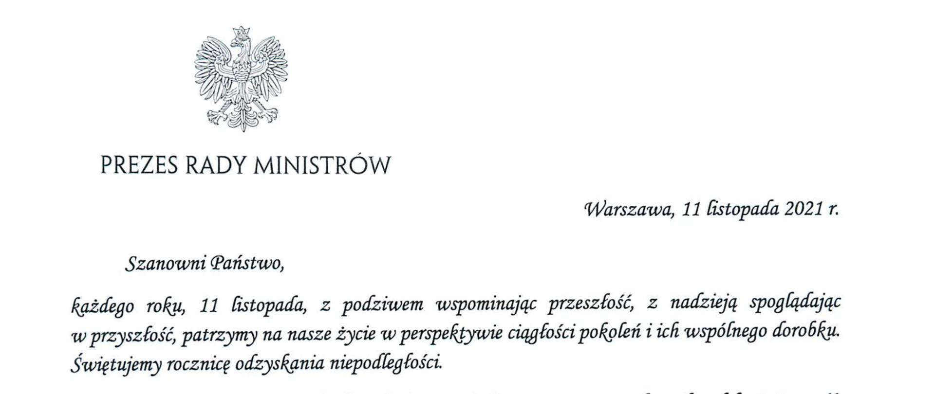 2021-11-11 - List Prezesa Rady Ministrów